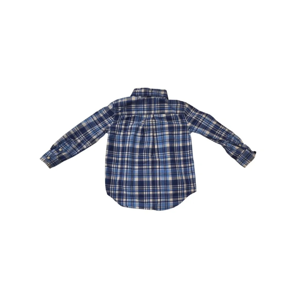 Ralph Lauren Boys 4/4T Plaid Button Down Shirt Blue Pony Cotton Long Sleeve